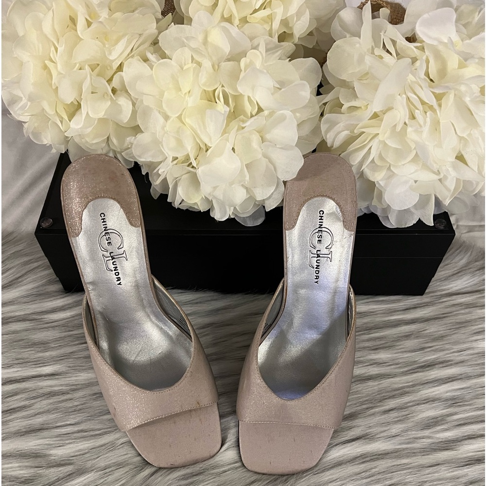 Chinese Laundry Shimmering Fabric Block Heel Sandals